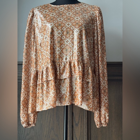 RyeGrass Tops - RyeGrass Gold Metallic Peplum Ruffle Sheer Top Size 1X